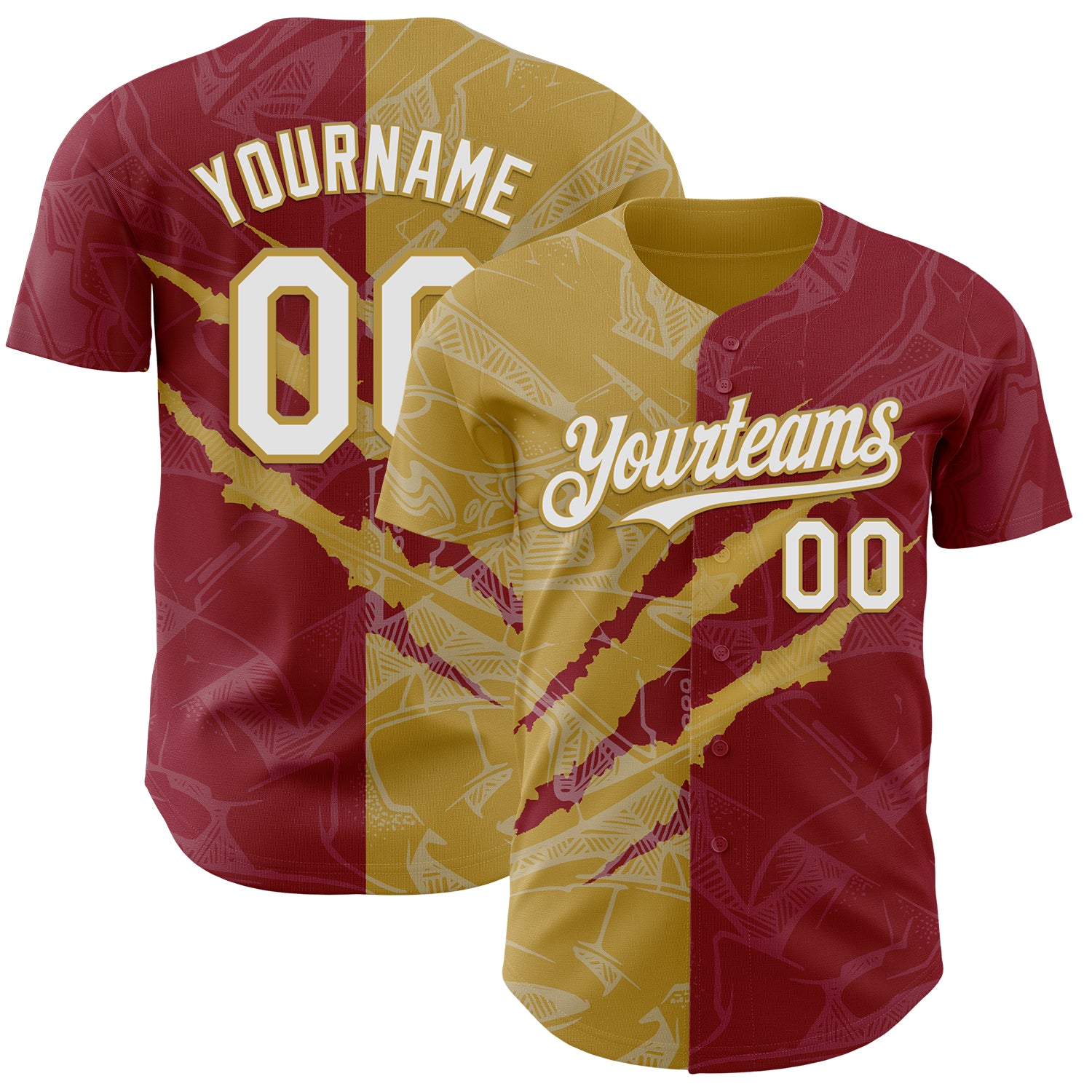 Custom Graffiti Pattern White Crimson-Old Gold 3D Scratch Authentic Baseball Jersey
