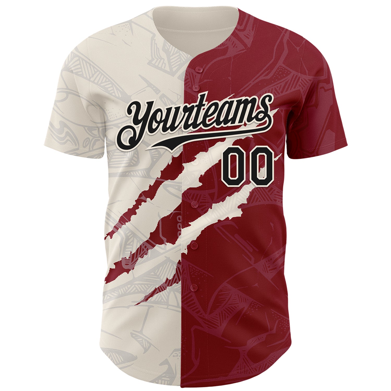 Custom Graffiti Pattern Black Crimson-Cream 3D Scratch Authentic Baseball Jersey