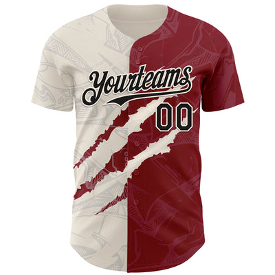 Custom Graffiti Pattern Black Crimson-Cream 3D Scratch Authentic Baseball Jersey