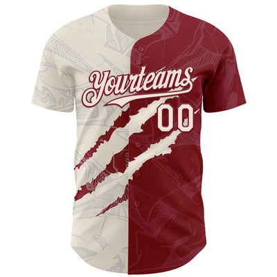 Custom Graffiti Pattern Cream-Crimson 3D Scratch Authentic Baseball Jersey