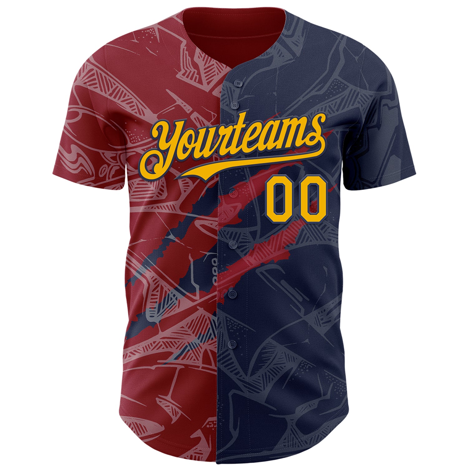 Custom Graffiti Pattern Gold Navy-Crimson 3D Scratch Authentic Baseball Jersey