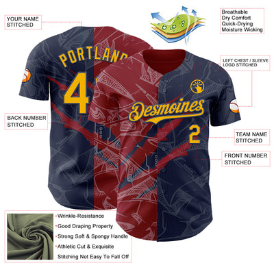 Custom Graffiti Pattern Gold Navy-Crimson 3D Scratch Authentic Baseball Jersey
