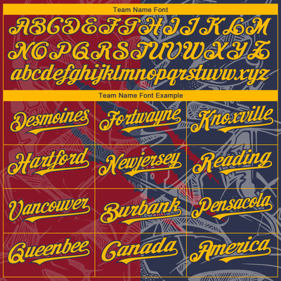 Custom Graffiti Pattern Gold Navy-Crimson 3D Scratch Authentic Baseball Jersey