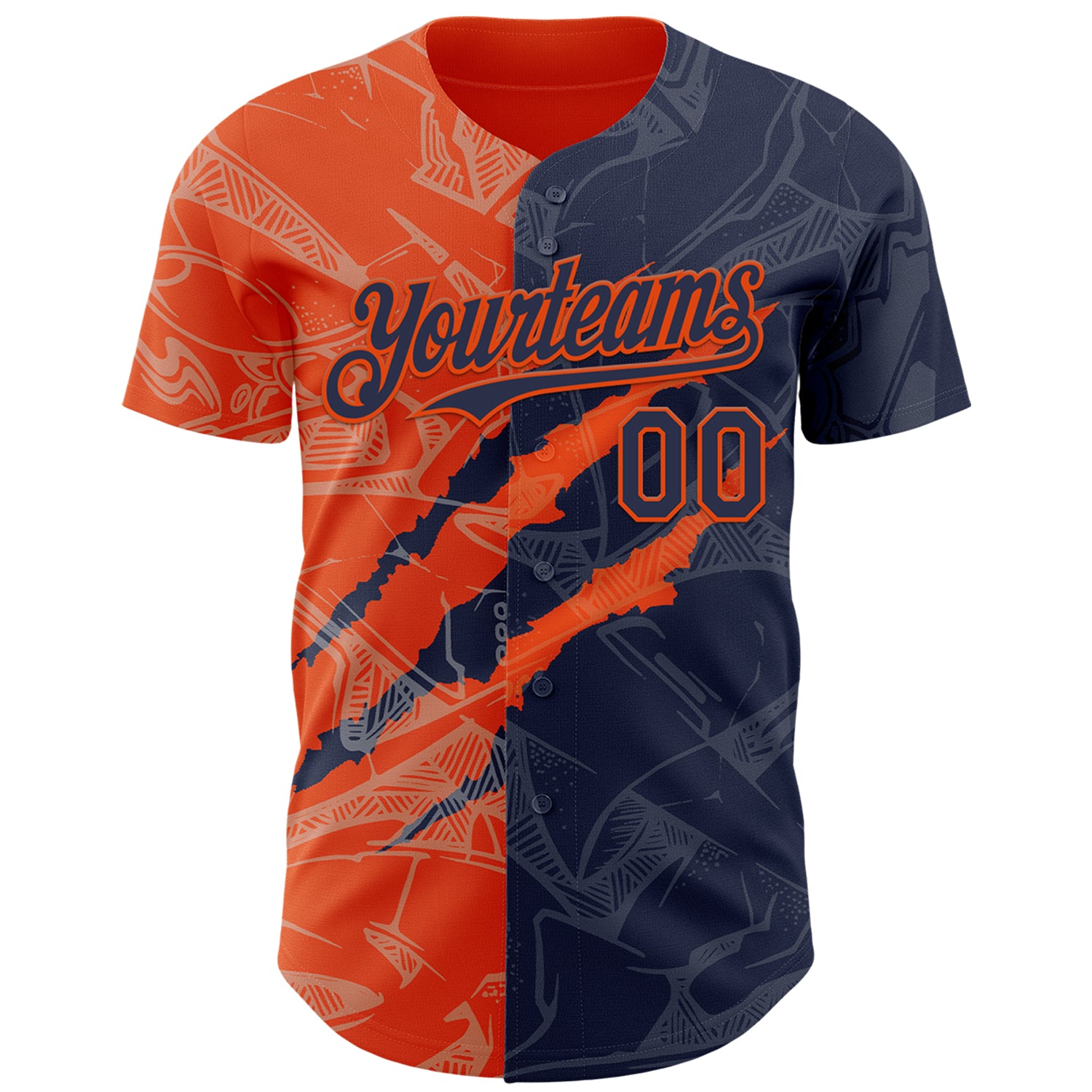 Custom Graffiti Pattern Navy-Orange 3D Scratch Authentic Baseball Jersey
