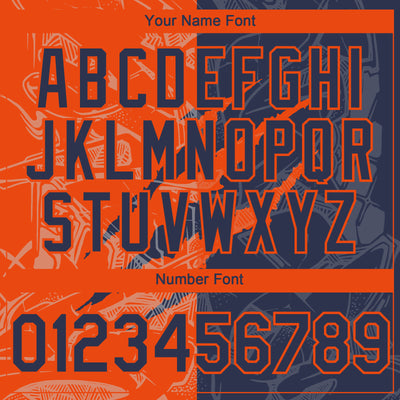 Custom Graffiti Pattern Navy-Orange 3D Scratch Authentic Baseball Jersey