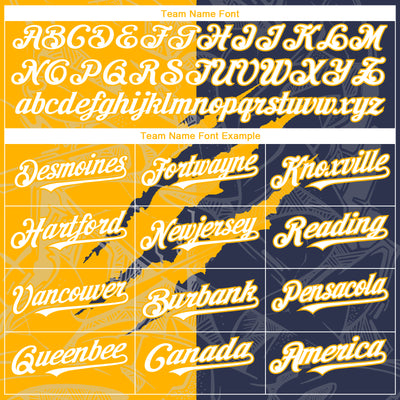 Custom Graffiti Pattern White Navy-Gold 3D Scratch Authentic Baseball Jersey