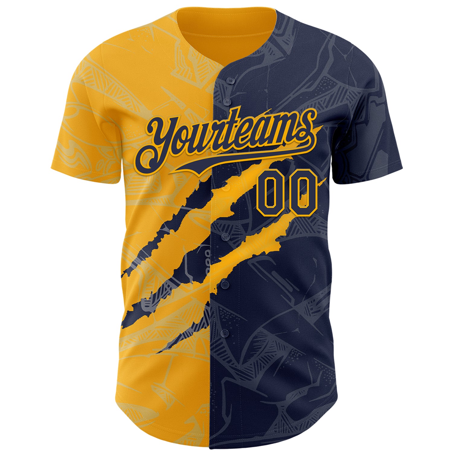 Custom Graffiti Pattern Navy-Gold 3D Scratch Authentic Baseball Jersey