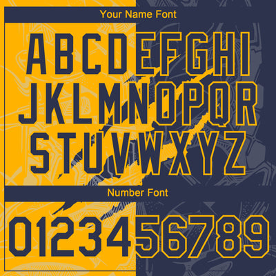 Custom Graffiti Pattern Navy-Gold 3D Scratch Authentic Baseball Jersey