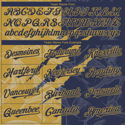 Custom Graffiti Pattern Navy-Old Gold 3D Scratch Authentic Baseball Jersey