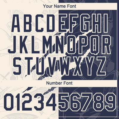 Custom Graffiti Pattern Navy-Cream 3D Scratch Authentic Baseball Jersey