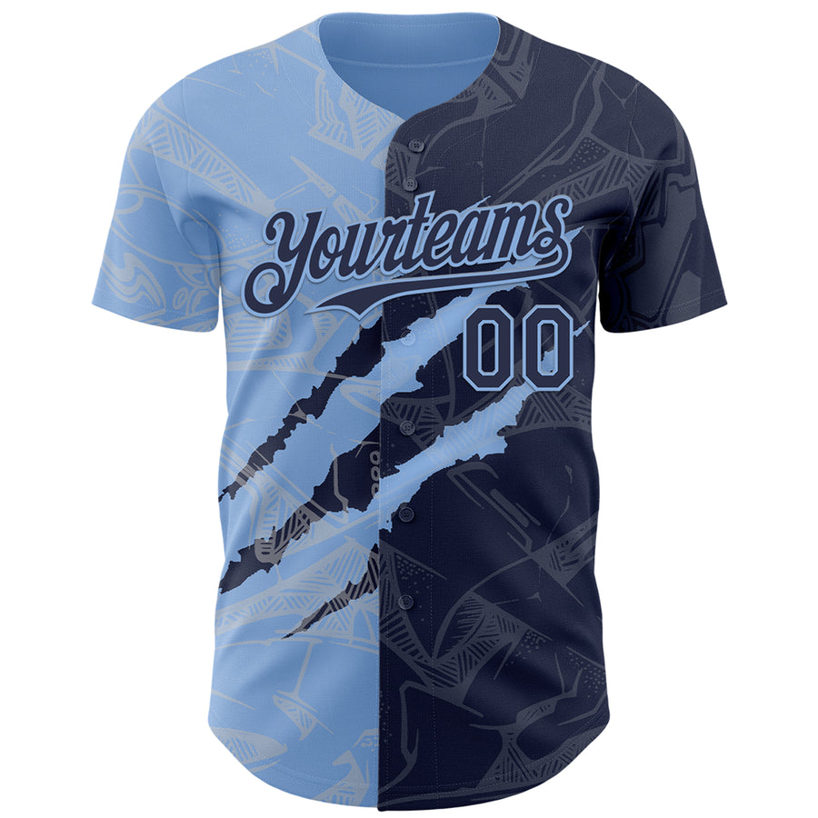 Custom Graffiti Pattern Navy-Light Blue 3D Scratch Authentic Baseball Jersey