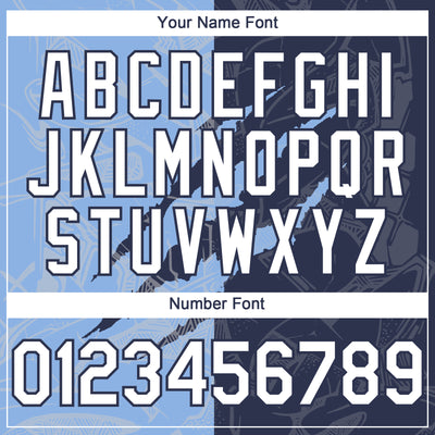 Custom Graffiti Pattern White Navy-Light Blue 3D Scratch Authentic Baseball Jersey