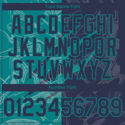 Custom Graffiti Pattern Navy-Teal 3D Scratch Authentic Baseball Jersey