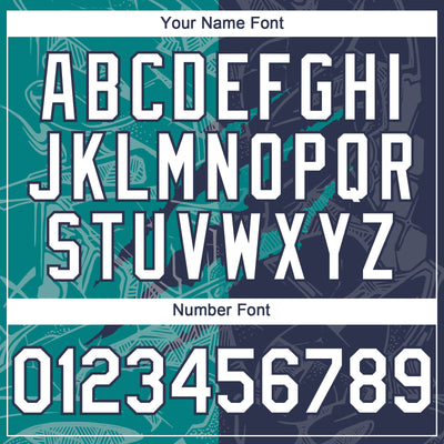 Custom Graffiti Pattern White Navy-Teal 3D Scratch Authentic Baseball Jersey