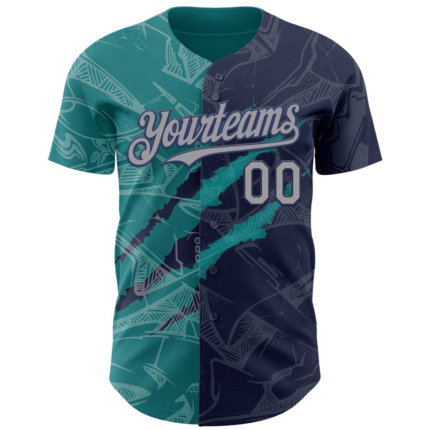 Custom Graffiti Pattern Gray Navy-Teal 3D Scratch Authentic Baseball Jersey