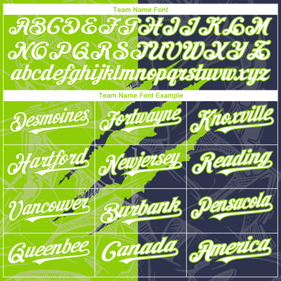 Custom Graffiti Pattern White Navy-Neon Green 3D Scratch Authentic Baseball Jersey