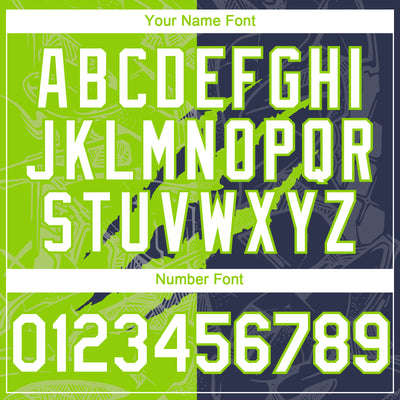 Custom Graffiti Pattern White Navy-Neon Green 3D Scratch Authentic Baseball Jersey