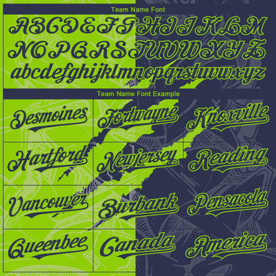 Custom Graffiti Pattern Navy-Neon Green 3D Scratch Authentic Baseball Jersey