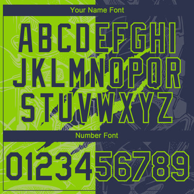 Custom Graffiti Pattern Navy-Neon Green 3D Scratch Authentic Baseball Jersey