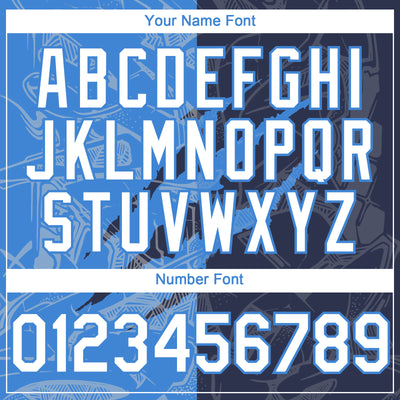 Custom Graffiti Pattern White Navy-Electric Blue 3D Scratch Authentic Baseball Jersey