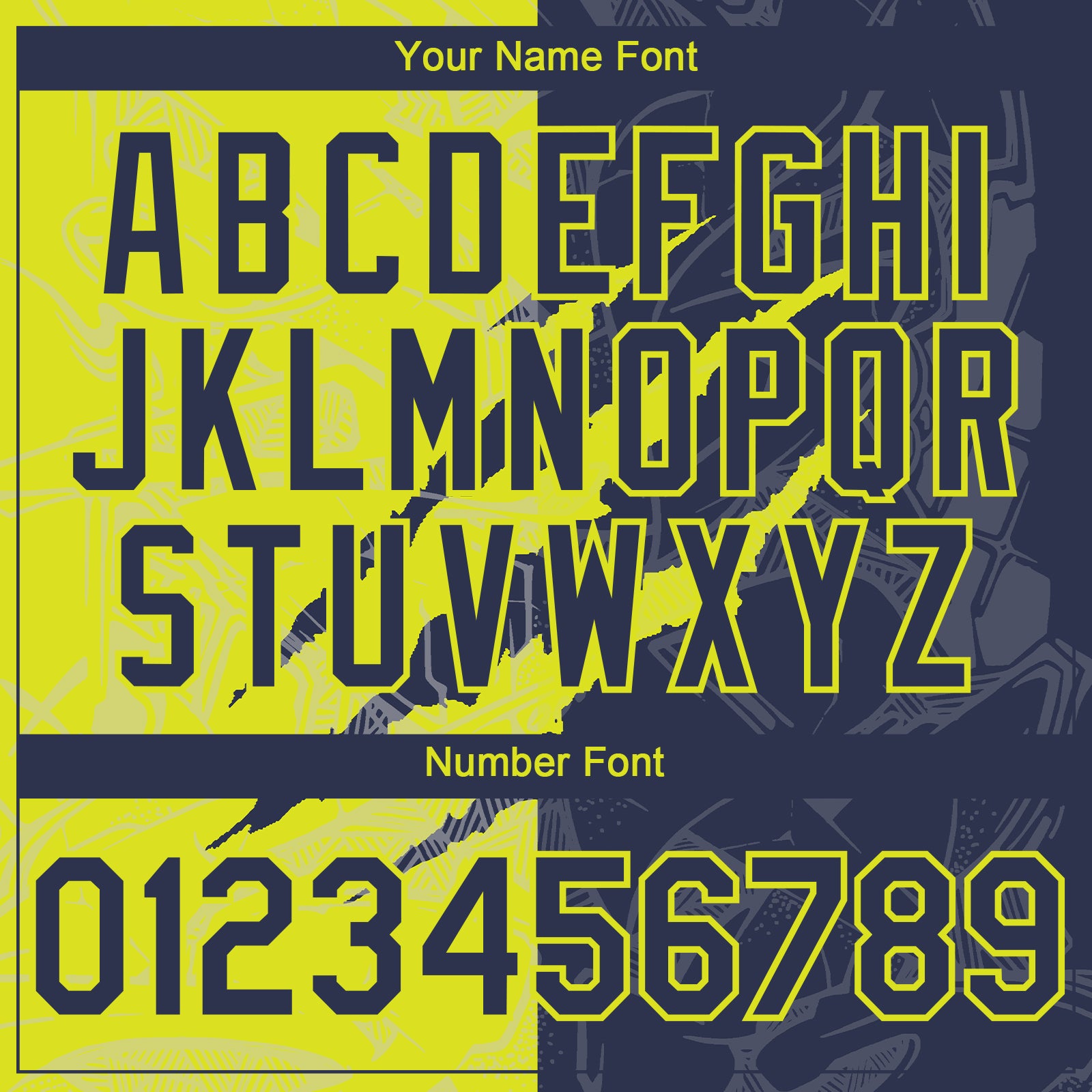 Custom Graffiti Pattern Navy-Neon Yellow 3D Scratch Authentic Baseball Jersey