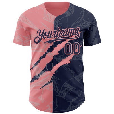 Custom Graffiti Pattern Navy-Medium Pink 3D Scratch Authentic Baseball Jersey