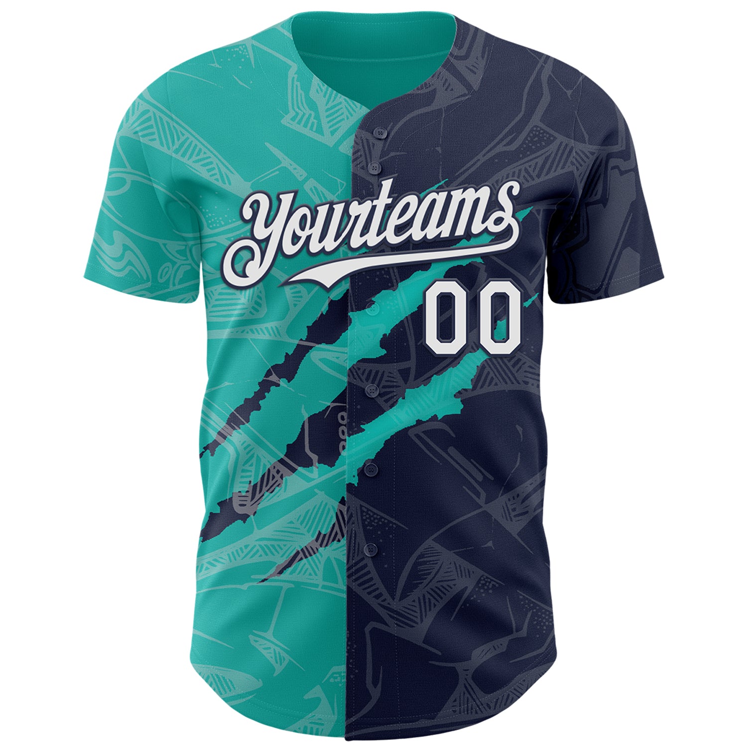 Custom Graffiti Pattern White Navy-Aqua 3D Scratch Authentic Baseball Jersey
