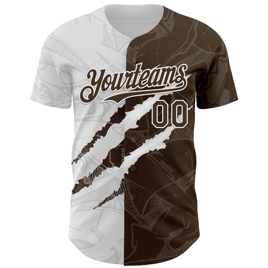Custom Graffiti Pattern Brown-White 3D Scratch Authentic Baseball Jersey