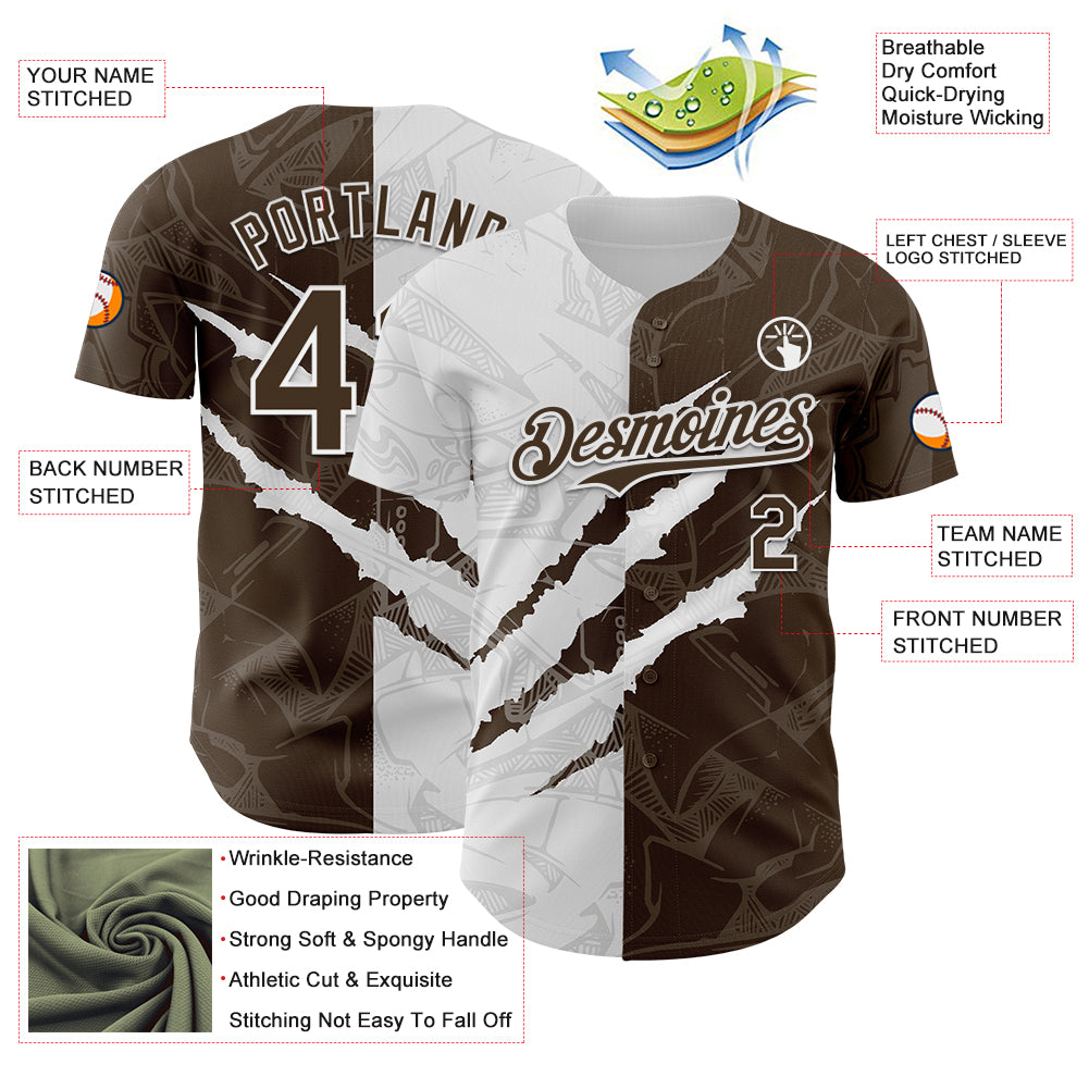 Custom Graffiti Pattern Brown-White 3D Scratch Authentic Baseball Jersey