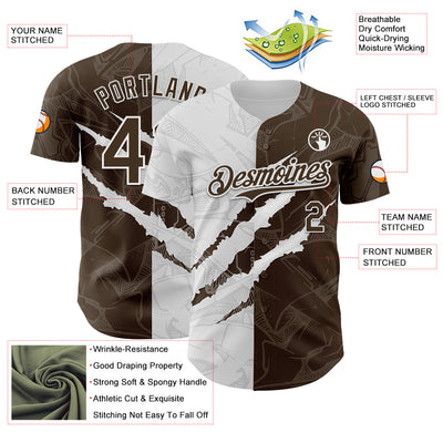 Custom Graffiti Pattern Brown-White 3D Scratch Authentic Baseball Jersey