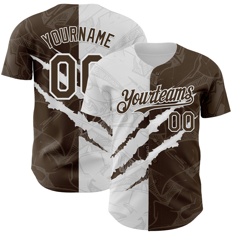 Custom Graffiti Pattern Brown-White 3D Scratch Authentic Baseball Jersey