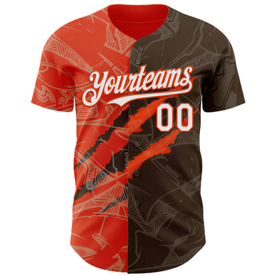Custom Graffiti Pattern White Brown-Orange 3D Scratch Authentic Baseball Jersey