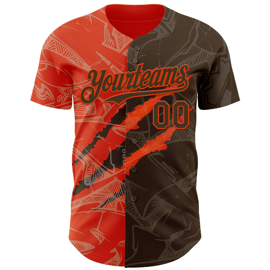 Custom Graffiti Pattern Brown-Orange 3D Scratch Authentic Baseball Jersey