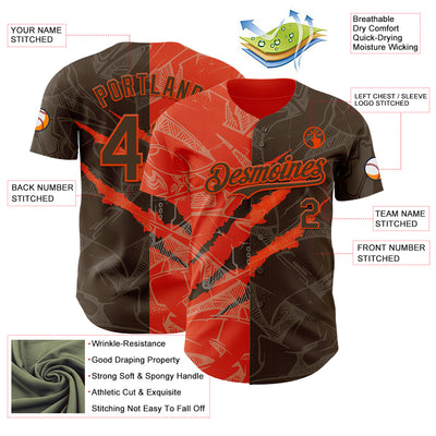 Custom Graffiti Pattern Brown-Orange 3D Scratch Authentic Baseball Jersey