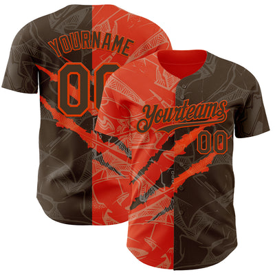 Custom Graffiti Pattern Brown-Orange 3D Scratch Authentic Baseball Jersey