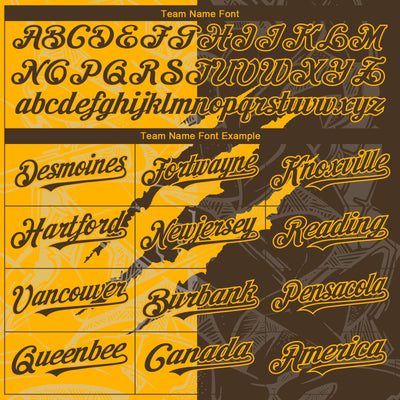 Custom Graffiti Pattern Brown-Gold 3D Scratch Authentic Baseball Jersey
