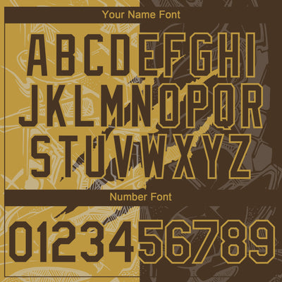 Custom Graffiti Pattern Brown-Old Gold 3D Scratch Authentic Baseball Jersey