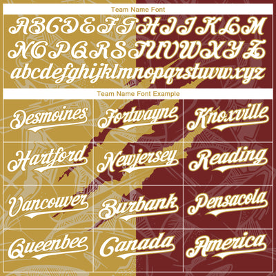 Custom Graffiti Pattern White Burgundy-Old Gold 3D Scratch Authentic Baseball Jersey