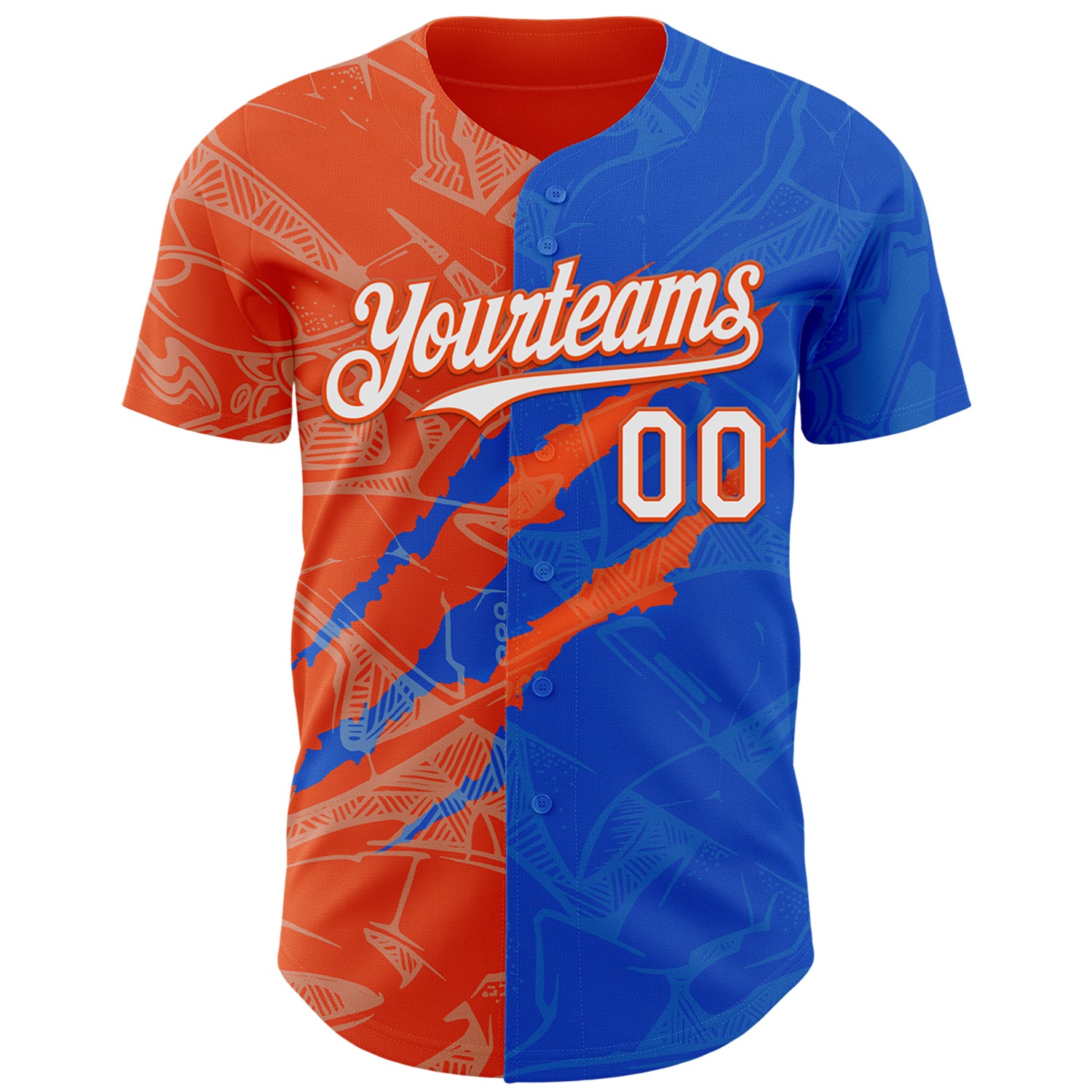 Custom Graffiti Pattern White Thunder Blue-Orange 3D Scratch Authentic Baseball Jersey