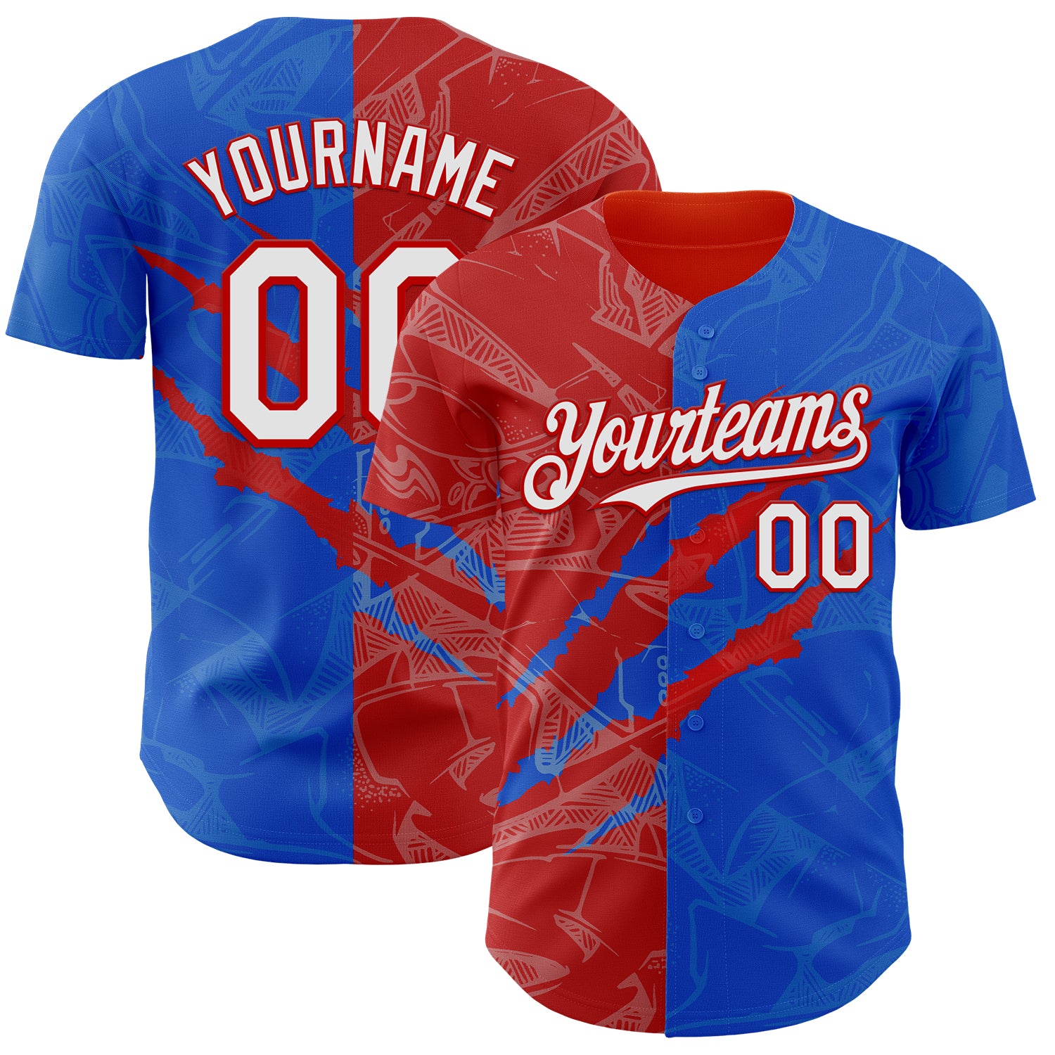 Custom Graffiti Pattern White Thunder Blue-Red 3D Scratch Authentic Baseball Jersey