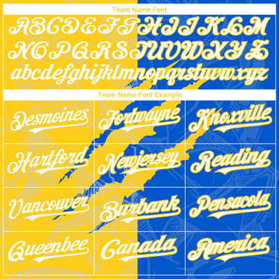 Custom Graffiti Pattern White Thunder Blue-Yellow 3D Scratch Authentic Baseball Jersey