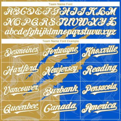 Custom Graffiti Pattern White Thunder Blue-Old Gold 3D Scratch Authentic Baseball Jersey