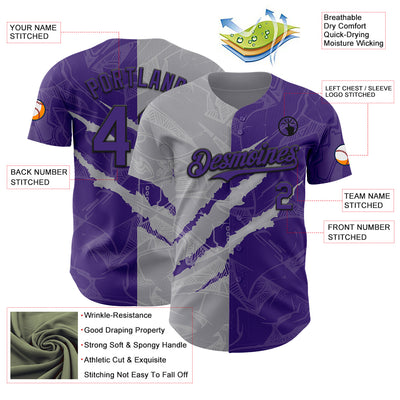 Custom Graffiti Pattern Purple Gray-Black 3D Scratch Authentic Baseball Jersey