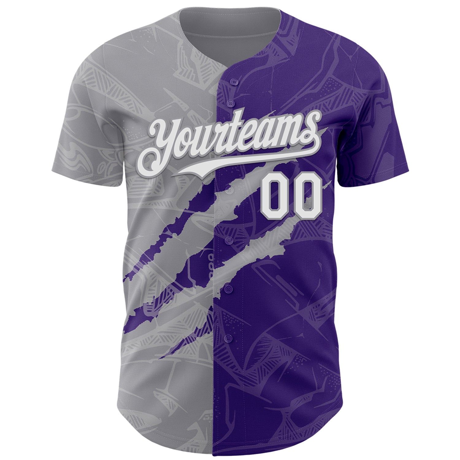 Custom Graffiti Pattern White Purple-Gray 3D Scratch Authentic Baseball Jersey