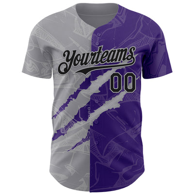 Custom Graffiti Pattern Black Purple-Gray 3D Scratch Authentic Baseball Jersey