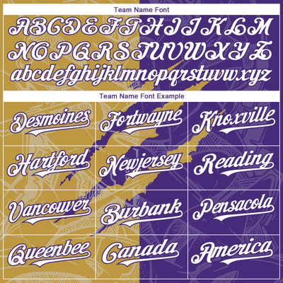 Custom Graffiti Pattern White Purple-Old Gold 3D Scratch Authentic Baseball Jersey