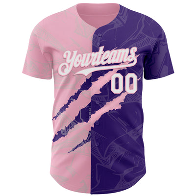 Custom Graffiti Pattern White Purple-Light Pink 3D Scratch Authentic Baseball Jersey