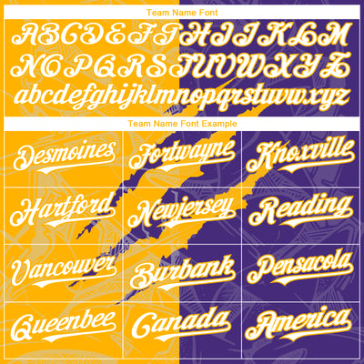 Custom Graffiti Pattern White Purple-Gold 3D Scratch Authentic Baseball Jersey