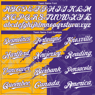 Custom Graffiti Pattern White Purple-Gold 3D Scratch Authentic Baseball Jersey