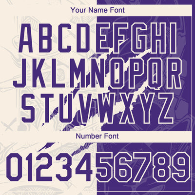 Custom Graffiti Pattern Purple-Cream 3D Scratch Authentic Baseball Jersey